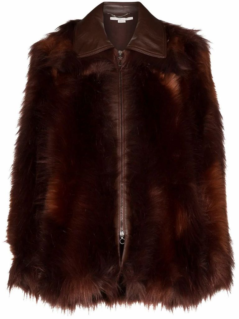 faux-fur zip-front coat