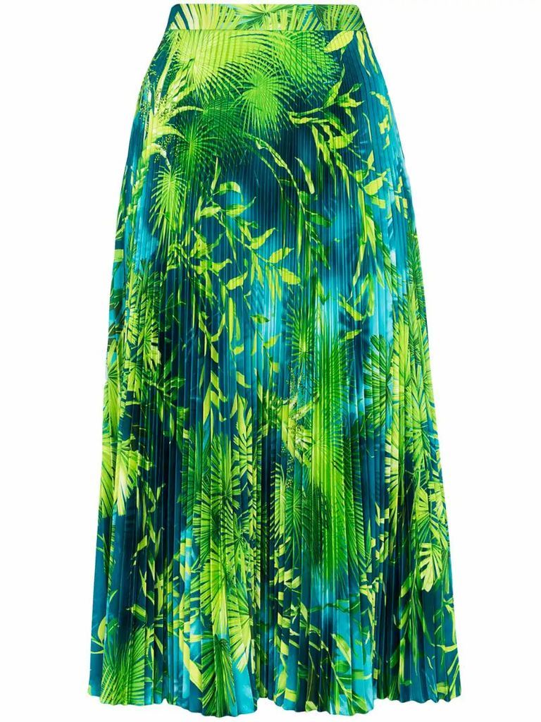 Jungle print pleated midi skirt