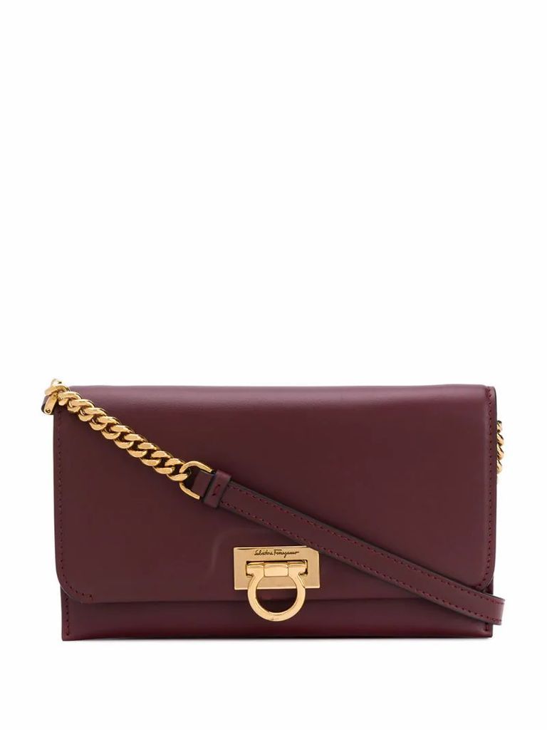 gancini fastening calf leather cross body bag with chain