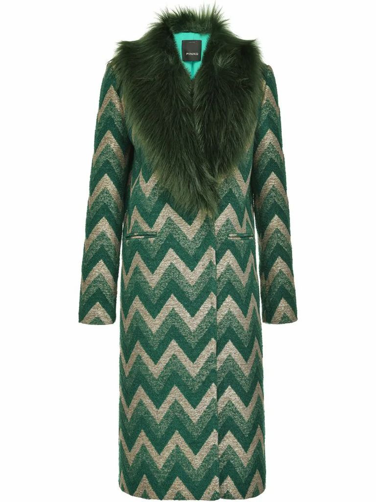 fur-panelled zigzag coat