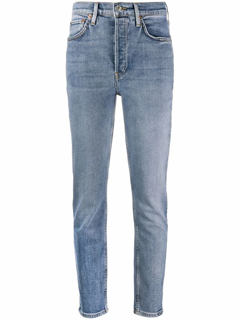 high-waisted slim-fit jeans