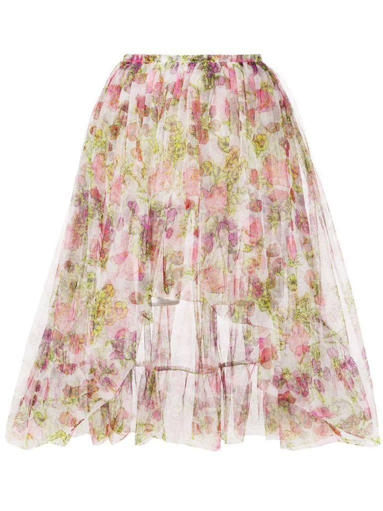 floral print mesh flared skirt
