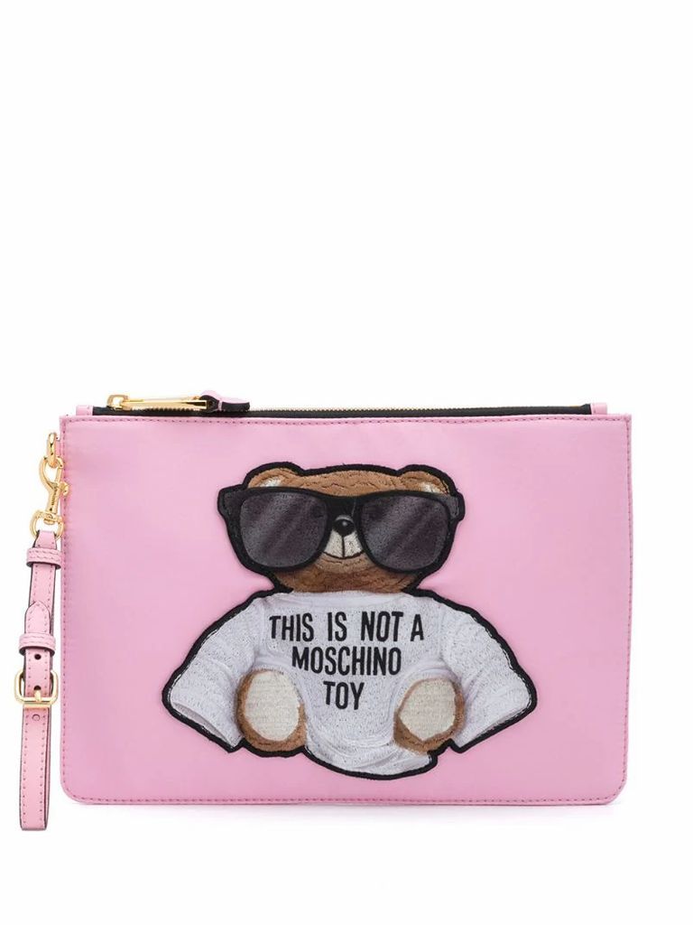 teddy embroidered clutch bag