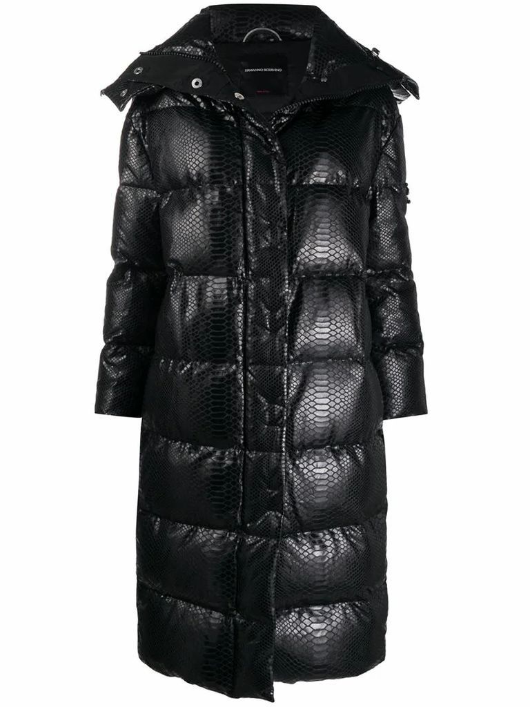 quilted snakeskin-effect coat