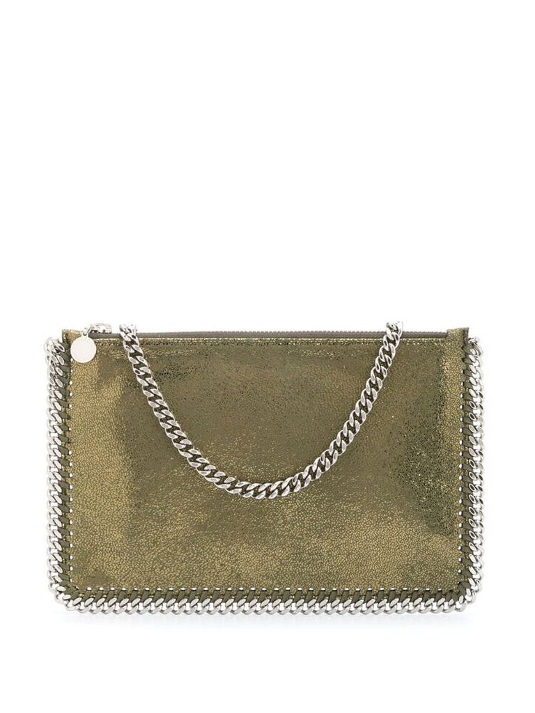 green metallic chain-link bag