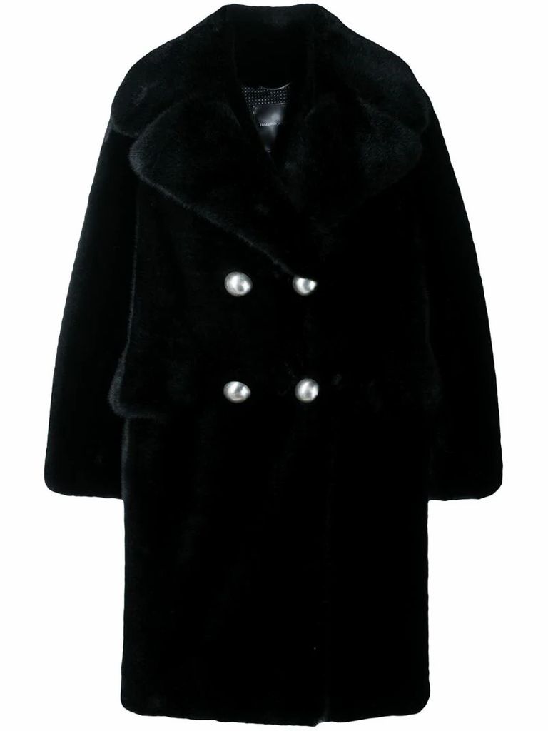 double-breasted faux-fur coat