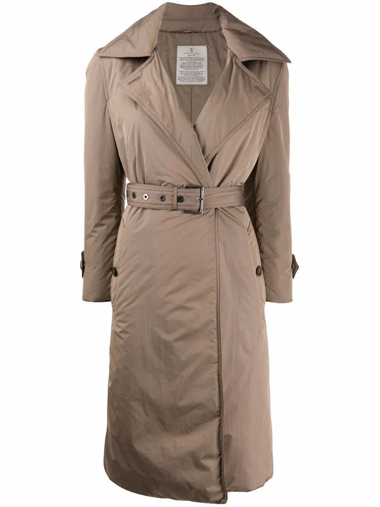 padded belted long coat