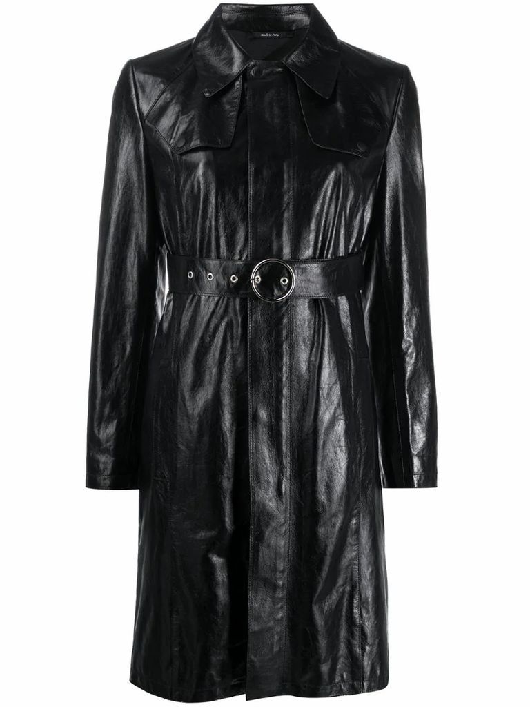 leather belted coat