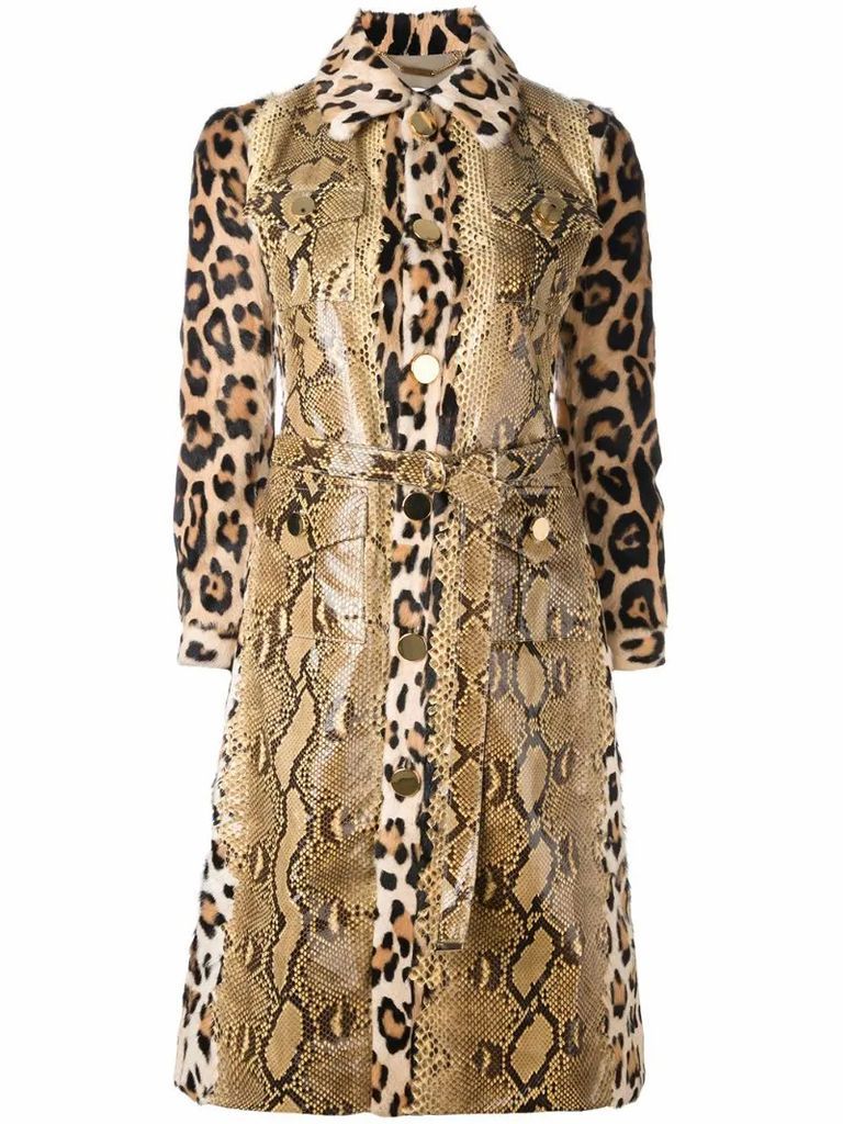 print mix panelled trench coat