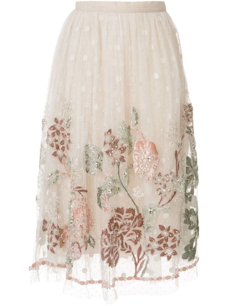 floral embroidered mesh skirt