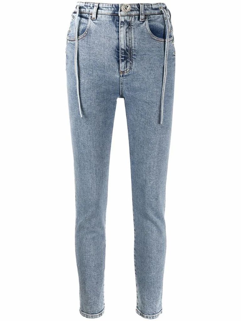 high-waisted lace-up side skinny jeans