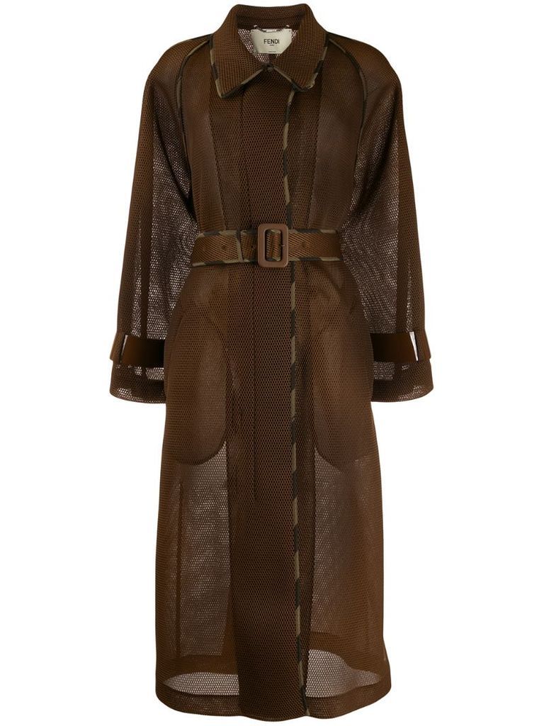 mesh belted trench coat