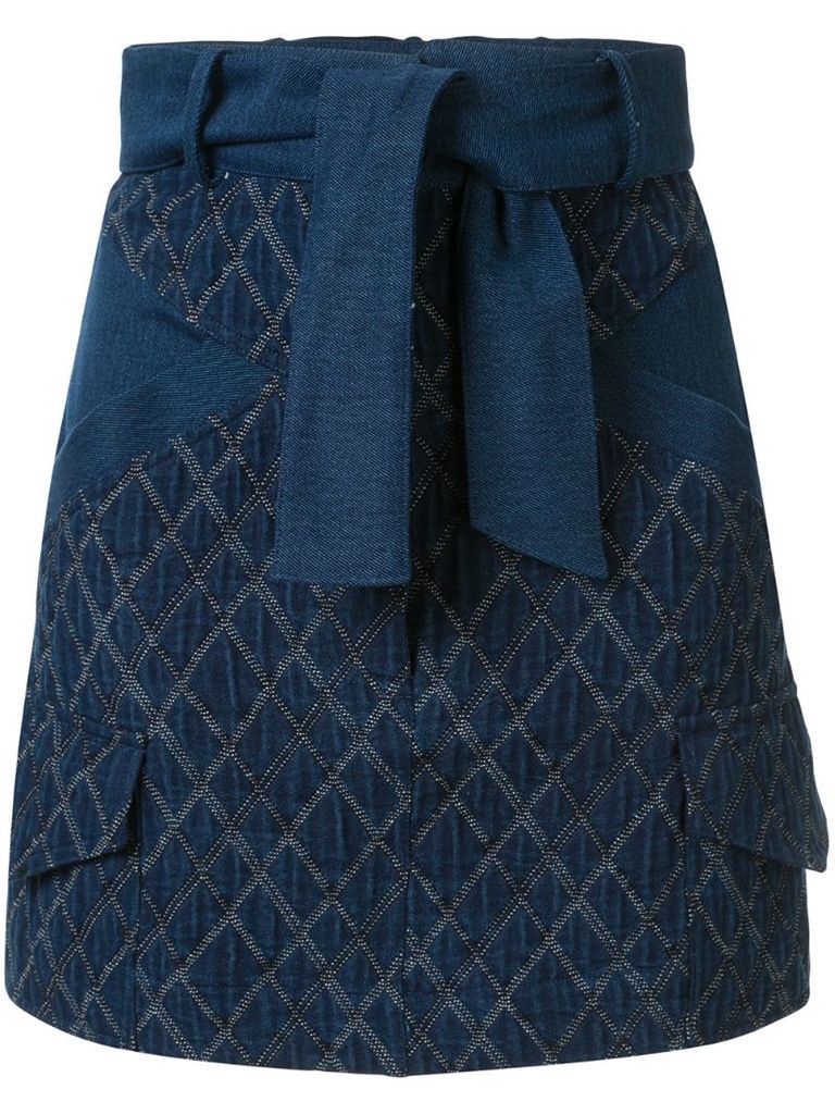 geometric-pattern denim skirt