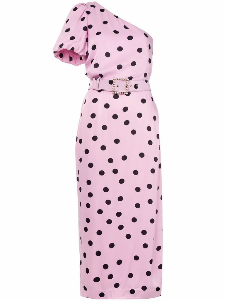 Mattel one-shoulder polka-dot print midi dress