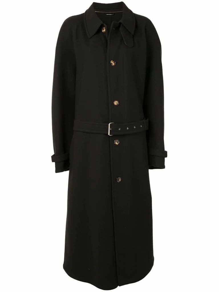 pre-owned belted midi coat