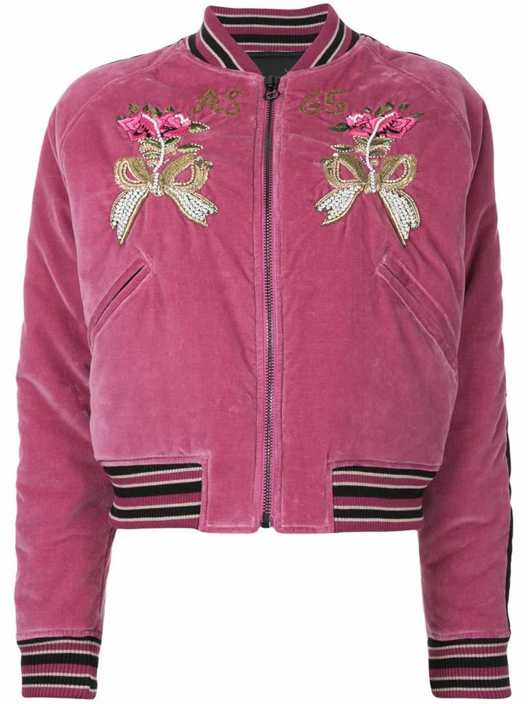 flower-embroidered bomber jacket