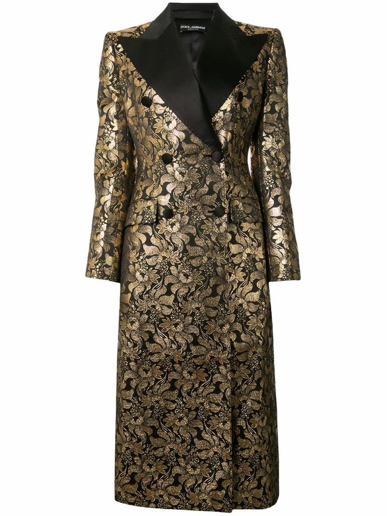 double-breasted foil jacquard coat