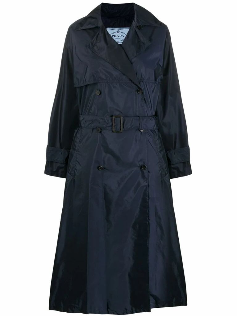 flared mid-length trench coat