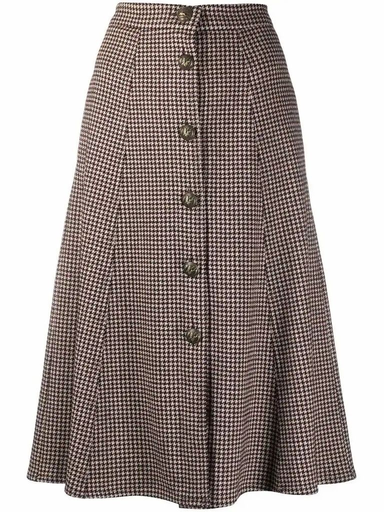 houndstooth-pattern midi skirt