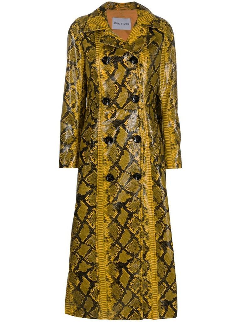 snake print double-breasted coat