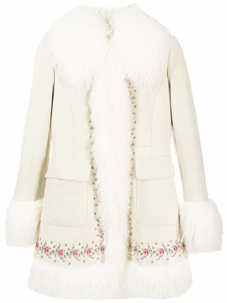 floral embroidered shearling coat