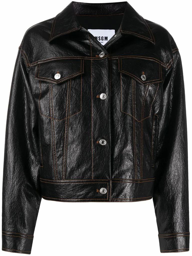 faux-leather front fastening jacket