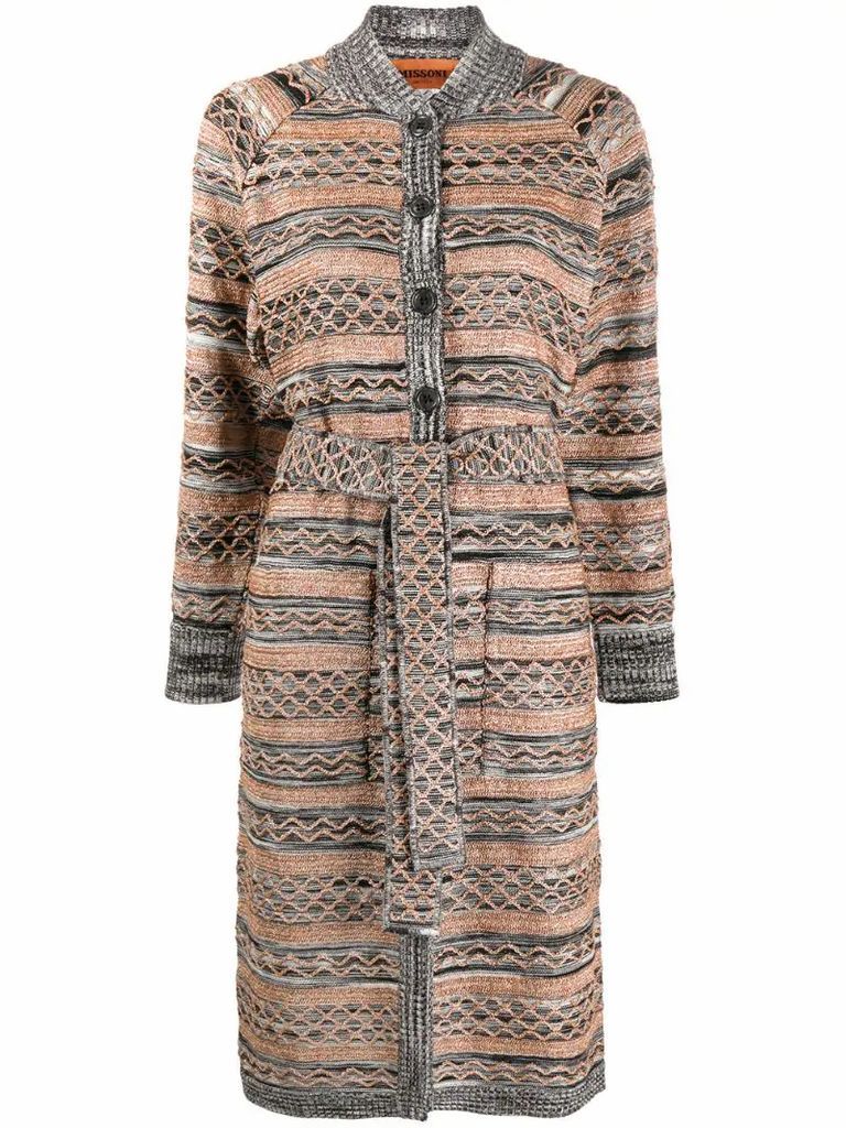 patterned mid-length cardi-coat