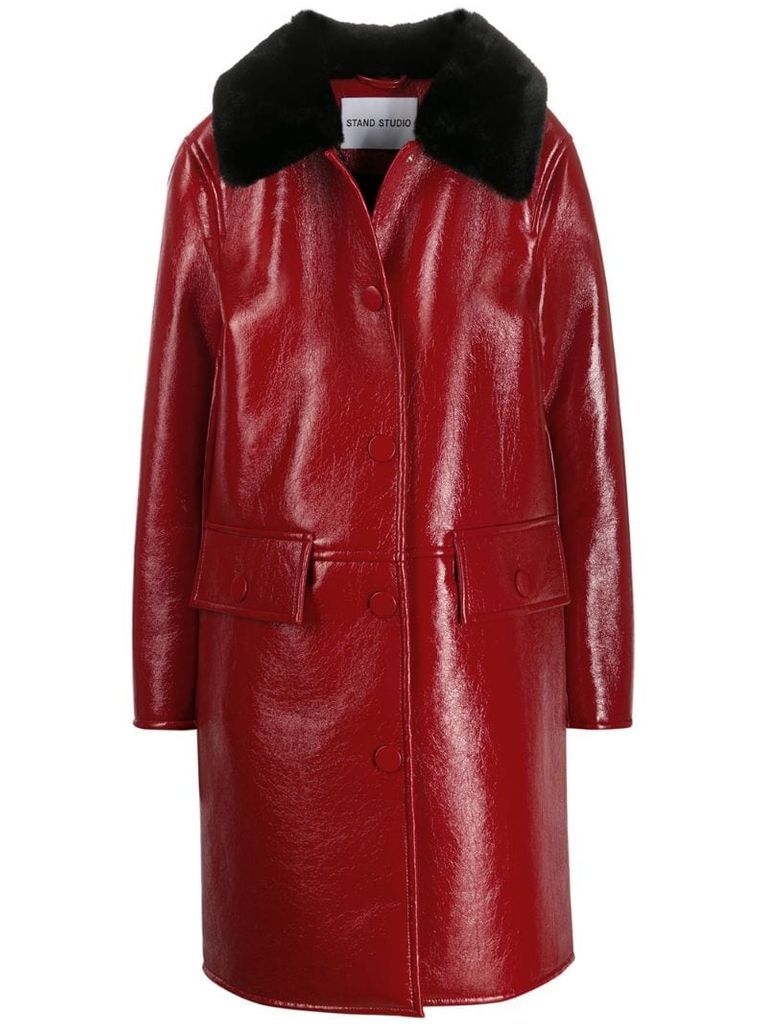 boxy fit fur-trimmed coat