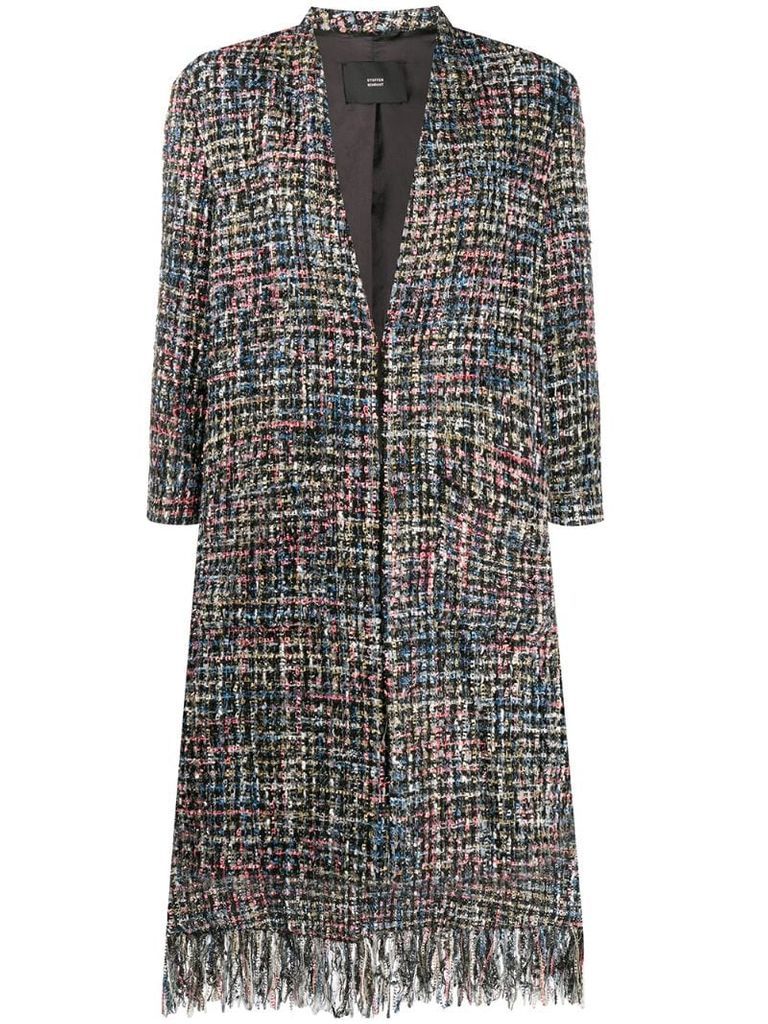 frayed edge tweed coat