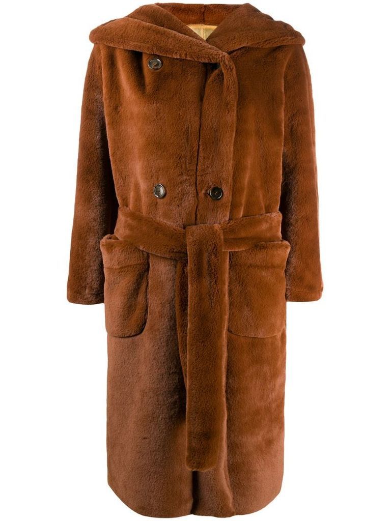 hooded belted coat