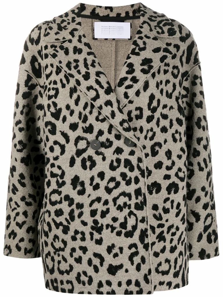 animal-print double-breasted coat