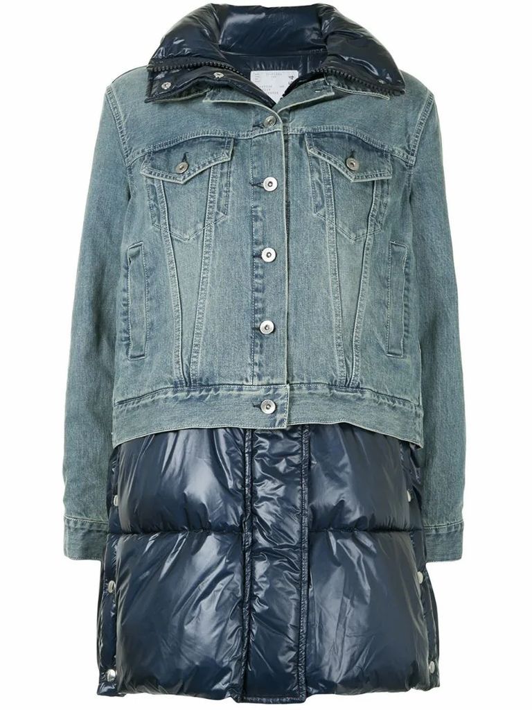 denim panel quilted coat