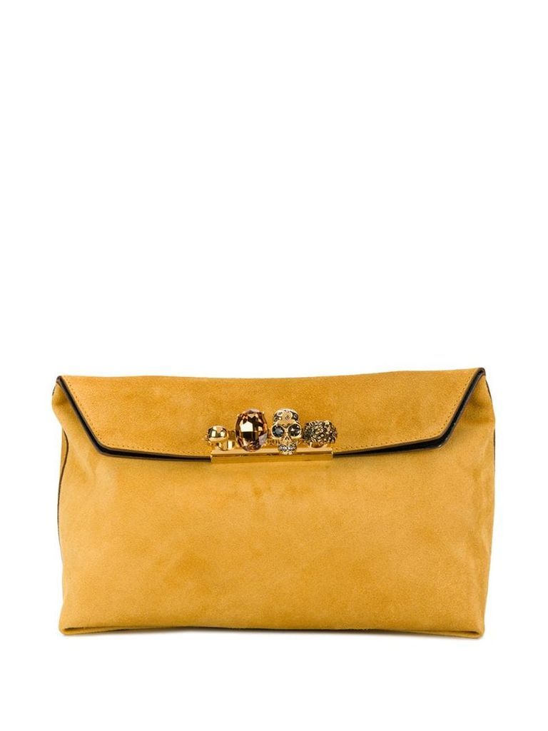 four-ring suede clutch bag