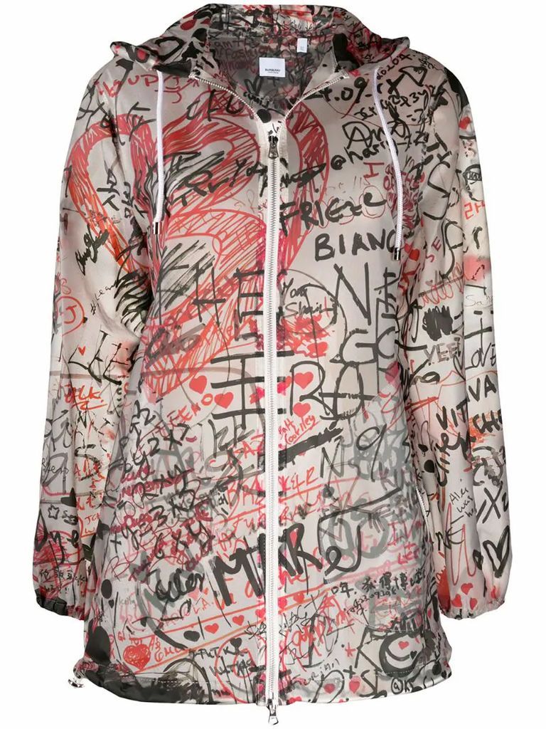 graffiti-print hooded coat