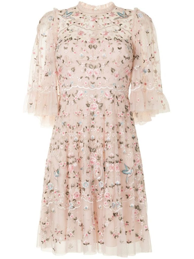 floral embroidered tulle dress