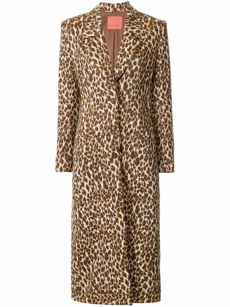 single-breasted leopard coat