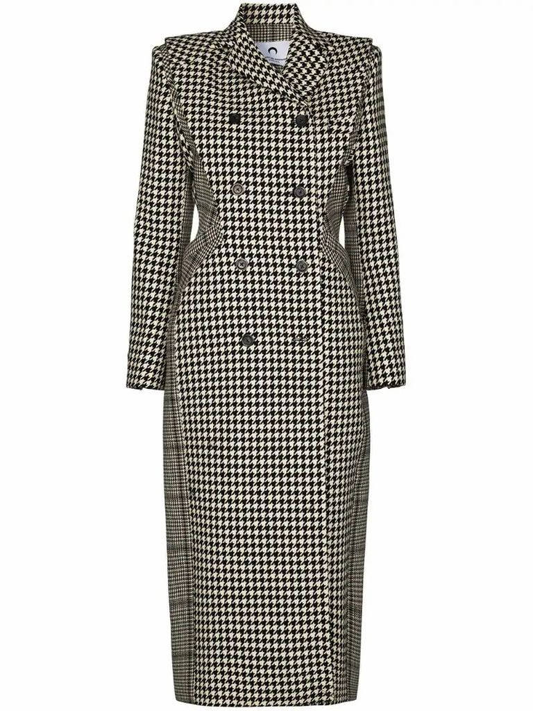 houndstooth-pattern double-breasted coat
