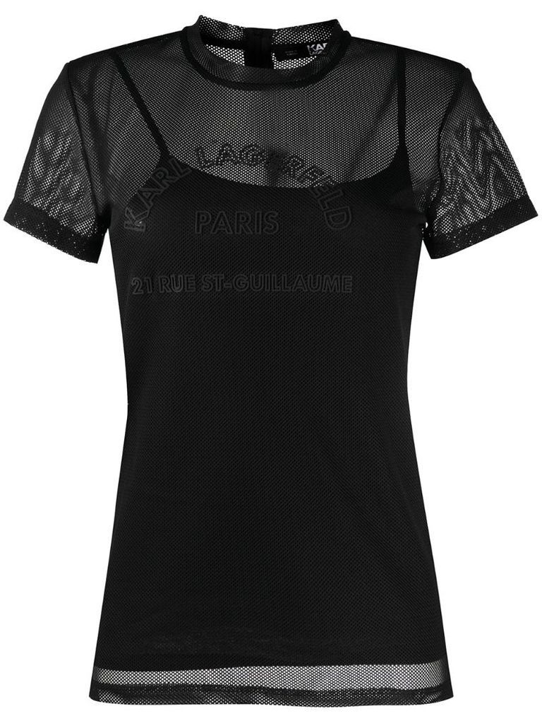 logo-print layered mesh T-shirt