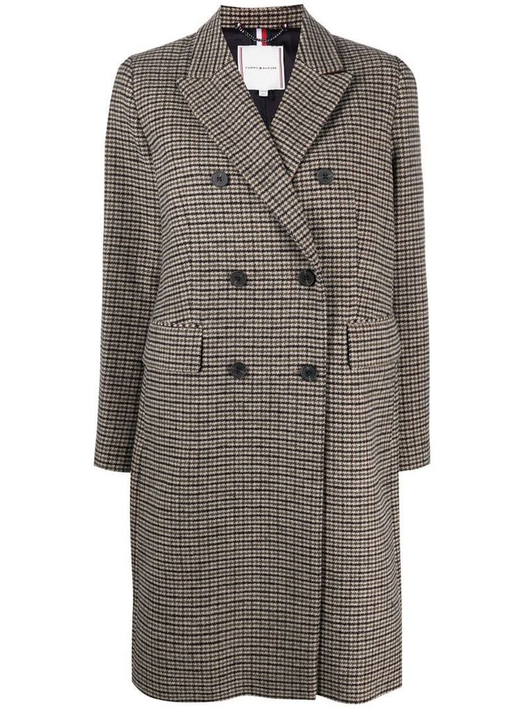double-breasted houndstooth coat