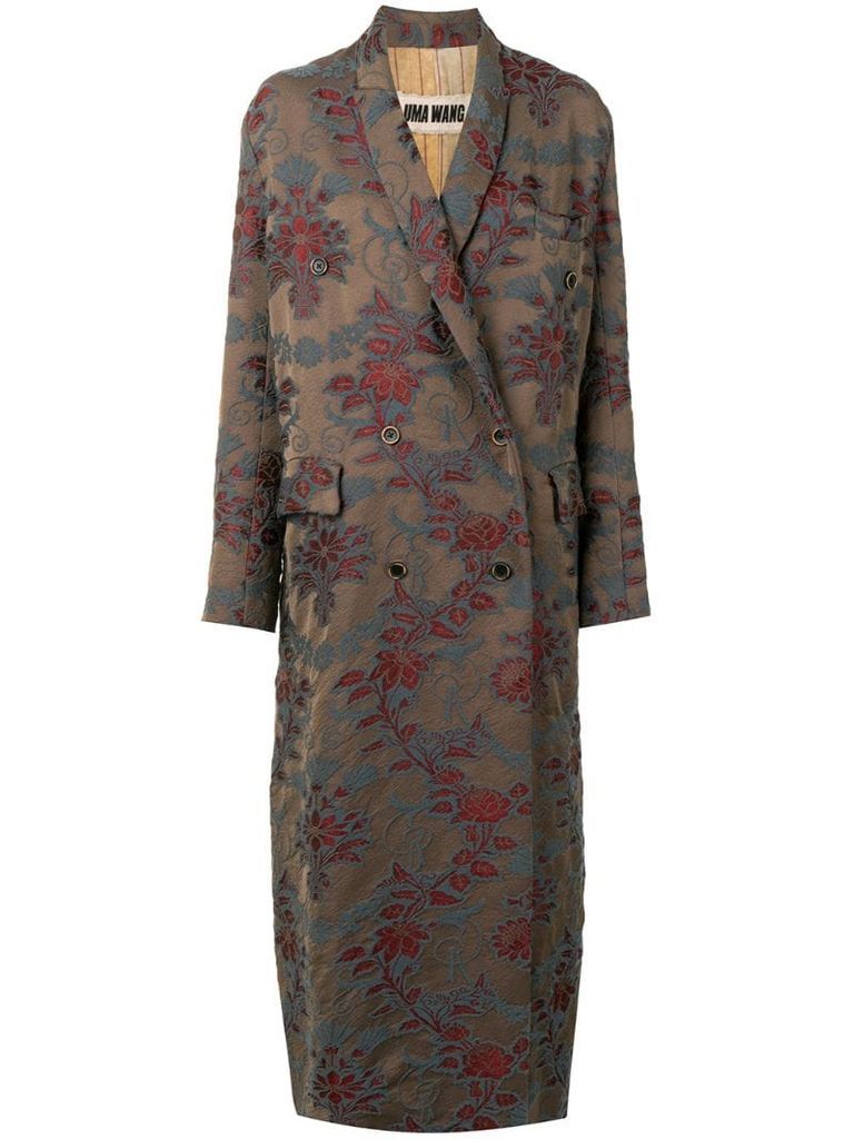 floral jacquard double breasted coat