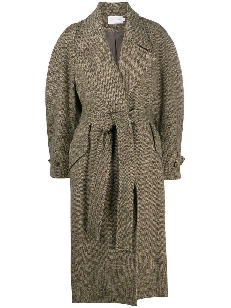 chevron pattern wool midi coat