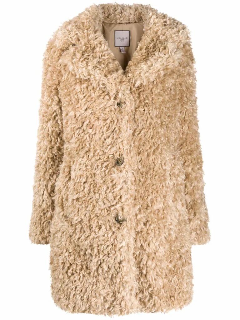 faux-shearling mid-length coat