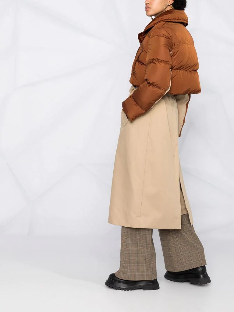 double-breasted layered trench coat
