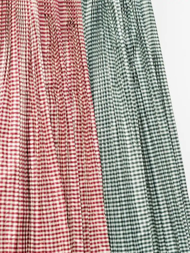 two-tone gingham pleated skirt