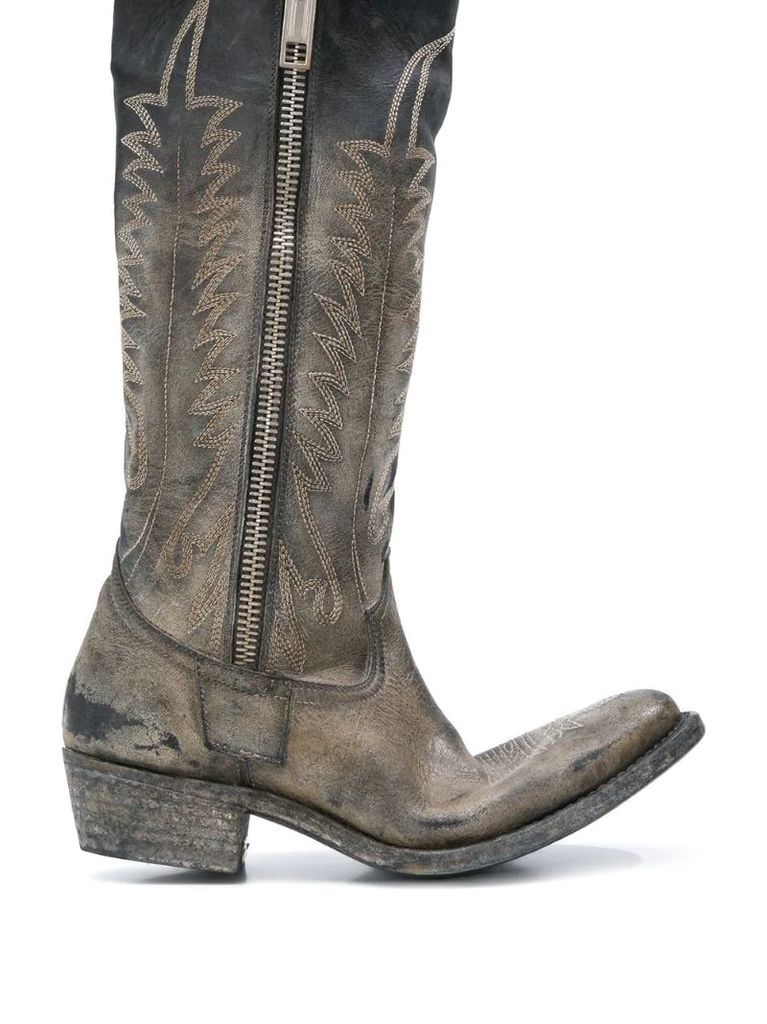 distressed zipped western boots