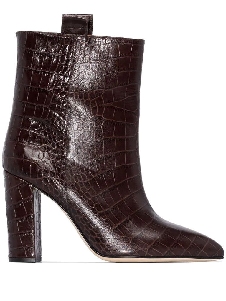 100mm crocodile-effect ankle boots