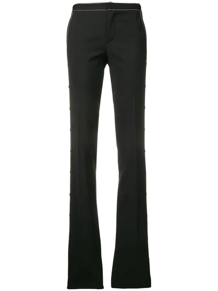 contrast stitch bootleg trousers