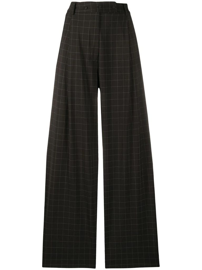 check-print flared trousers