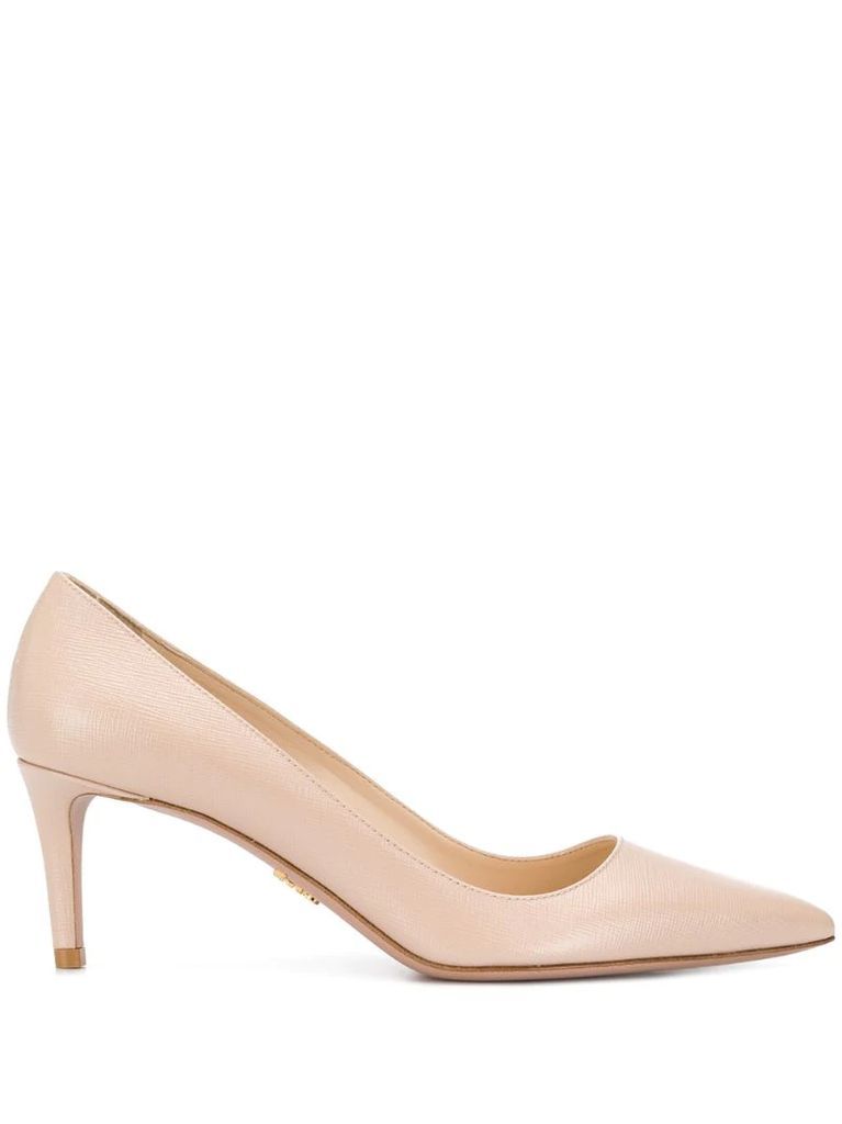 Saffiano textured patent leather pumps