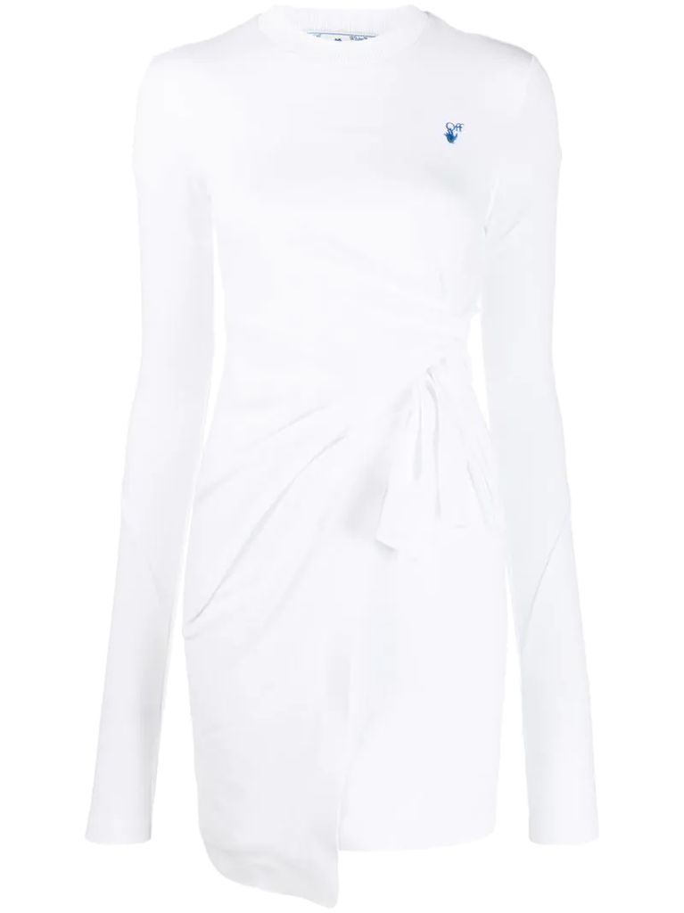 embroidered logo wrap dress